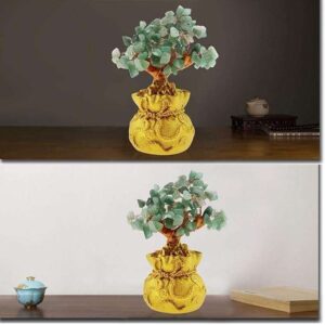 Crystal Tree Decor Natural Crystal Money Tree Ornament with Base for Good Luck, Wealth& Prosperity- Home Office Decor Spiritual Gift (Green)